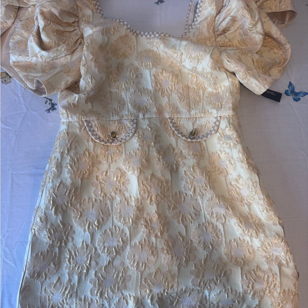 Sister Jane Cream and Gold Brocade Mini Dress